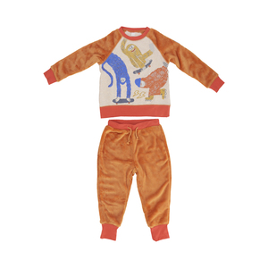 Pijama Franela Naranja con Diseño de Muñecos T-6