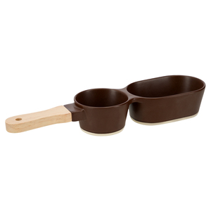 Bowl doble de cerámica con asa madera